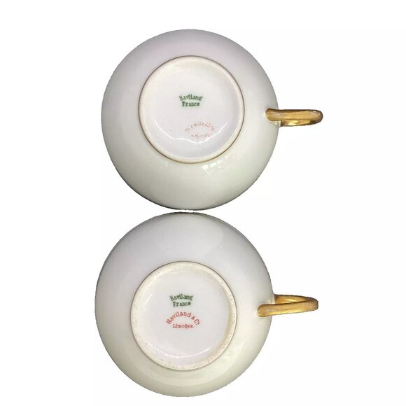 2 Haviland Limoges France Tea Cups Coupe H1415 White/Gold Trim & Inner R… - Picture 6 of 7